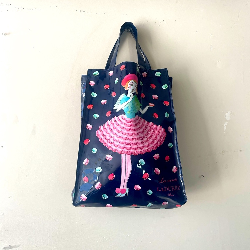 NEW LES SECRETS LADUREE PARIS Cute Navy Macaron Girl Dress Tote Bag - Picture 2 of 10